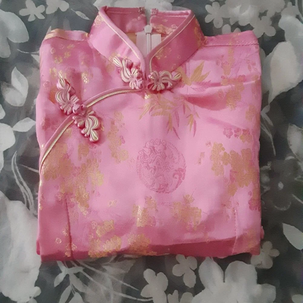 Traditional Asian dress - pink satin girls size 8